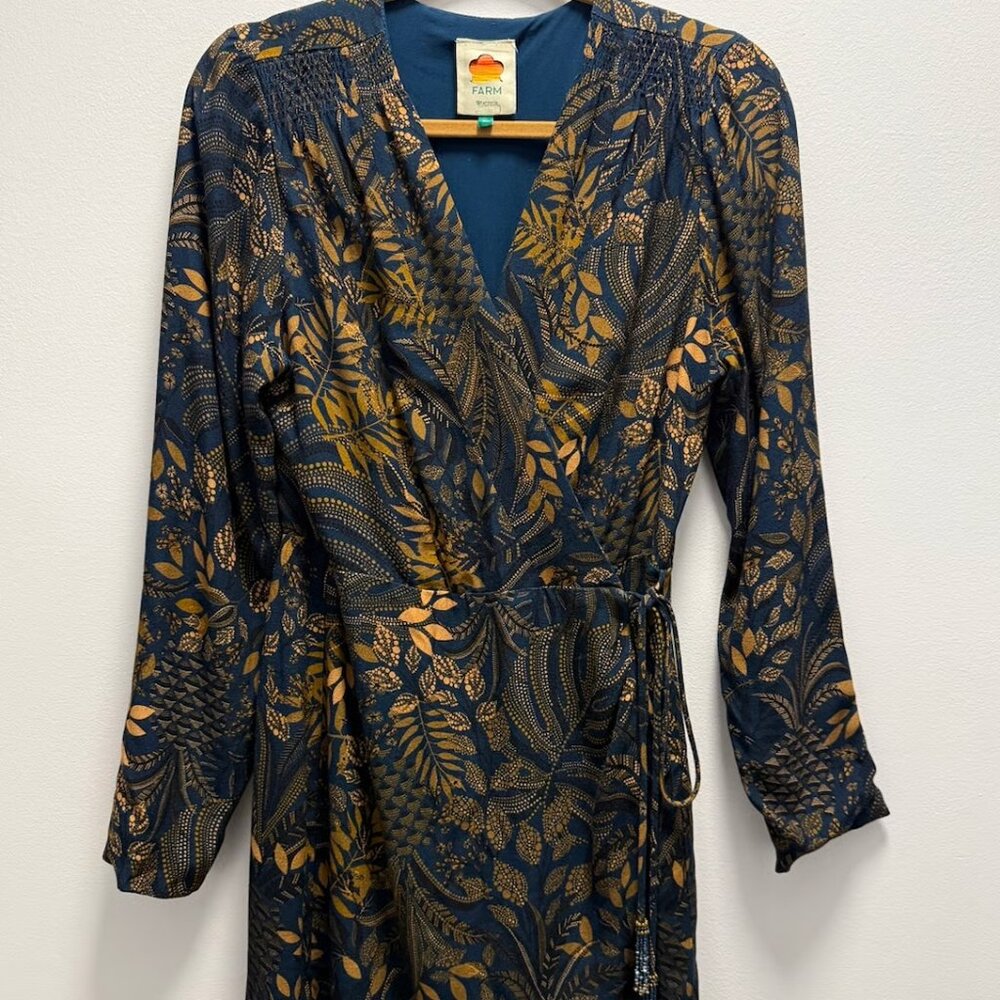 FARM Rio Teal Dotted Forest Lenzing Ecovero Viscose Long Sleeve Wrap Mini Dress